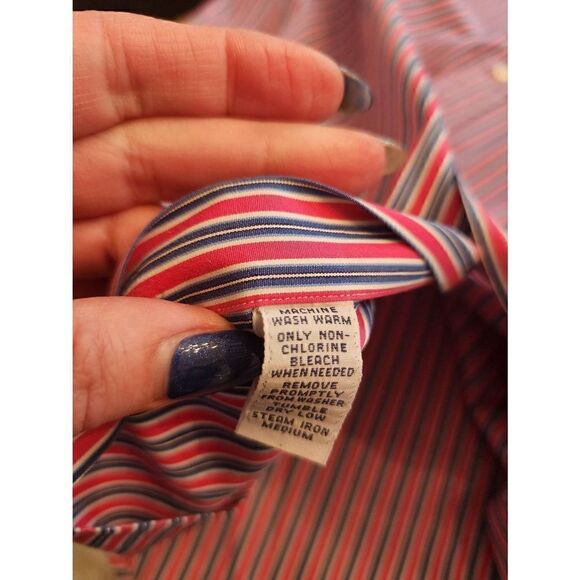 Ralph Lauren men's blue pink and white striped button down collared custom fit d - Picture 7 of 9